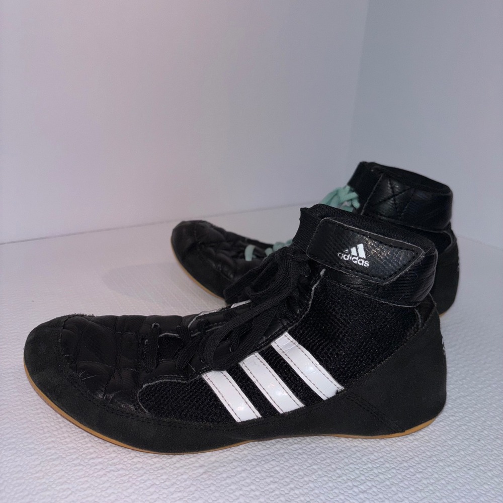 Adidas Wrestling Shoes Black White Stripes Youth Size‎ 5 Athletic Sneakers